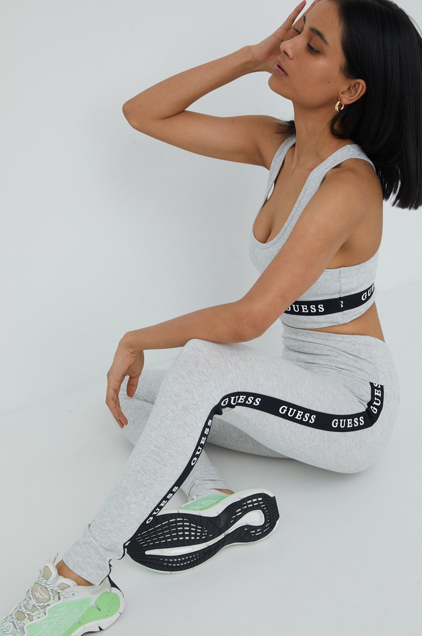 Guess Legginsy damskie kolor szary z aplikacją