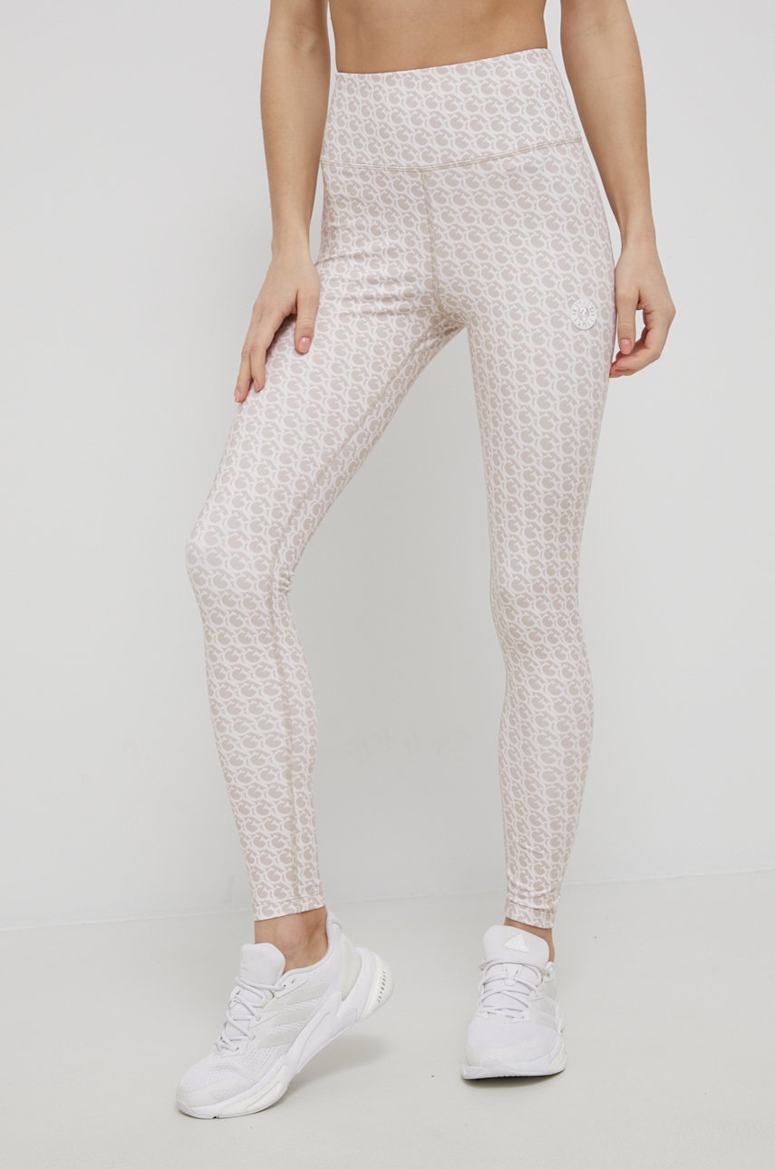 Guess legginsy damskie kolor beżowy wzorzyste