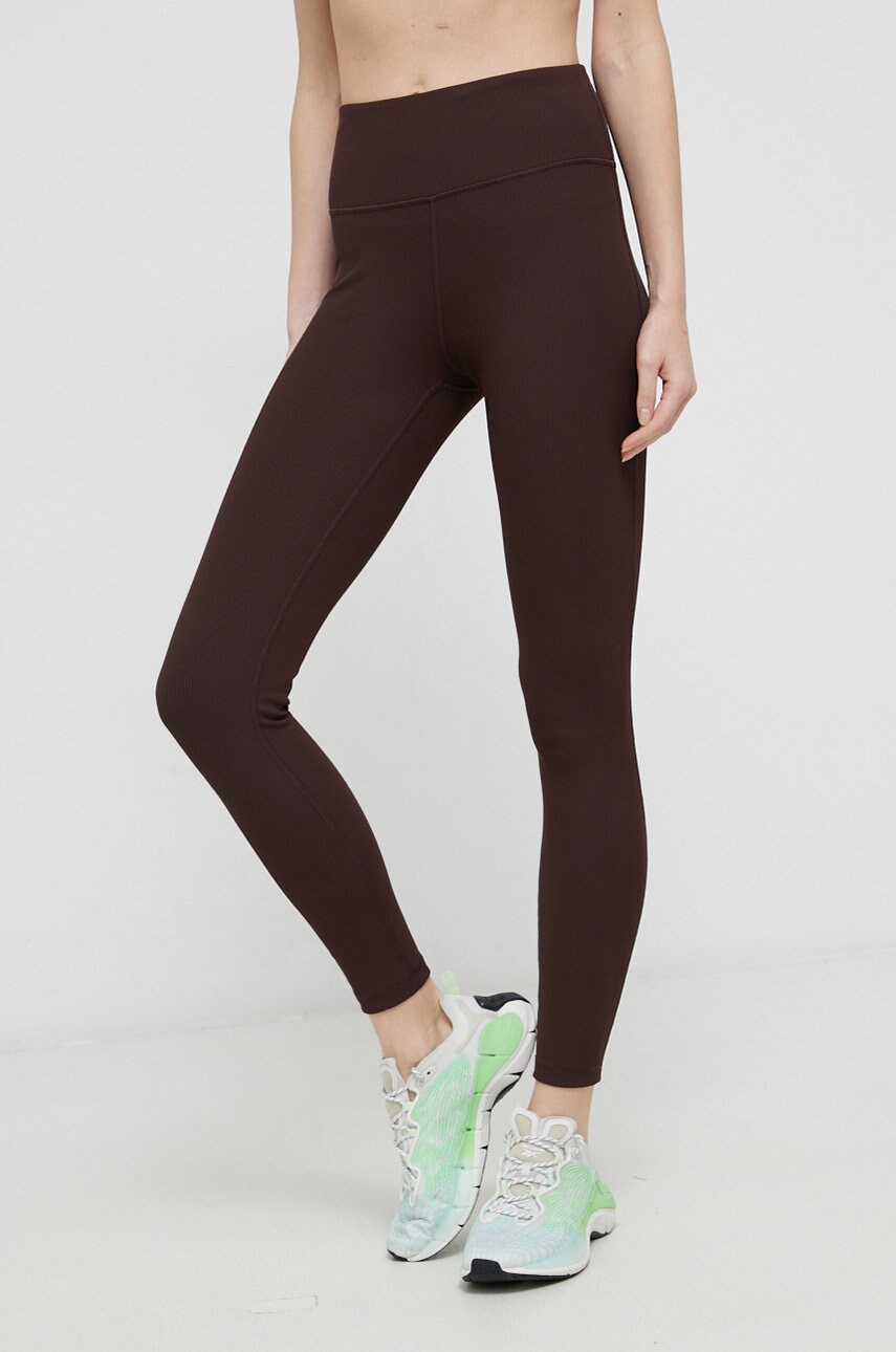 Gap colanți femei, culoarea maro, material neted
