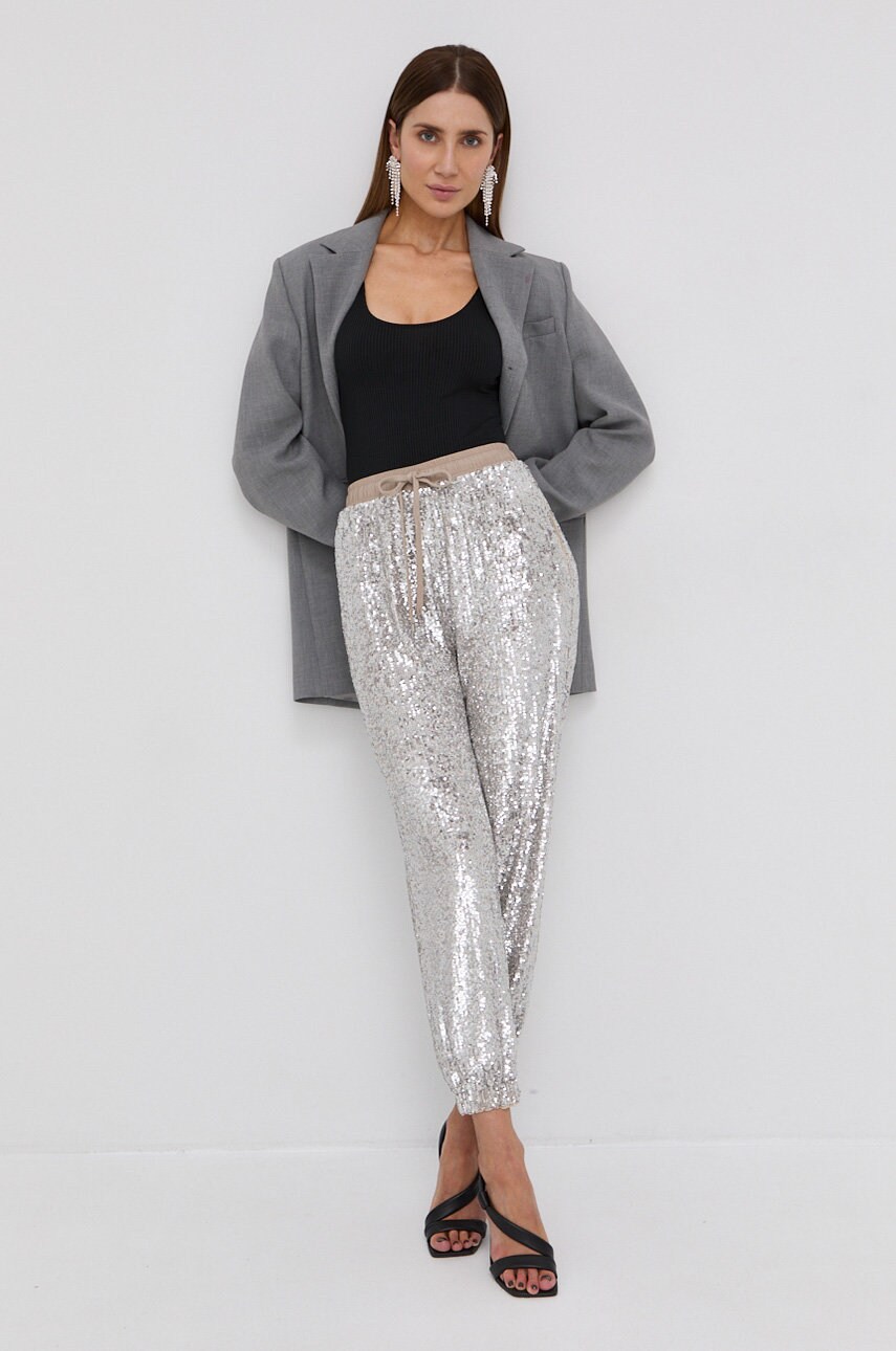 Miss sixty pantaloni femei, culoarea argintiu, jogger, high waist