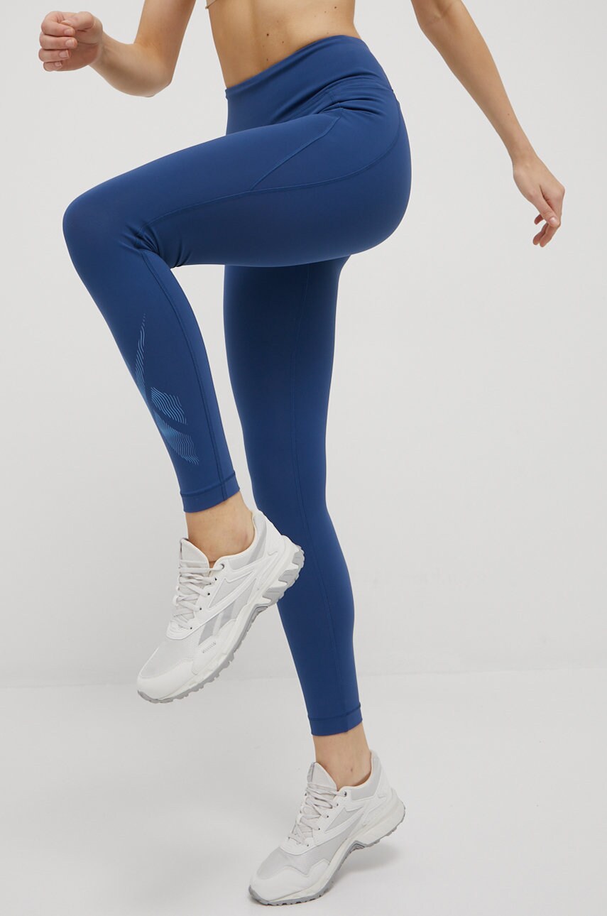 Reebok leggins de antrenament h56591 femei, culoarea albastru marin, cu imprimeu