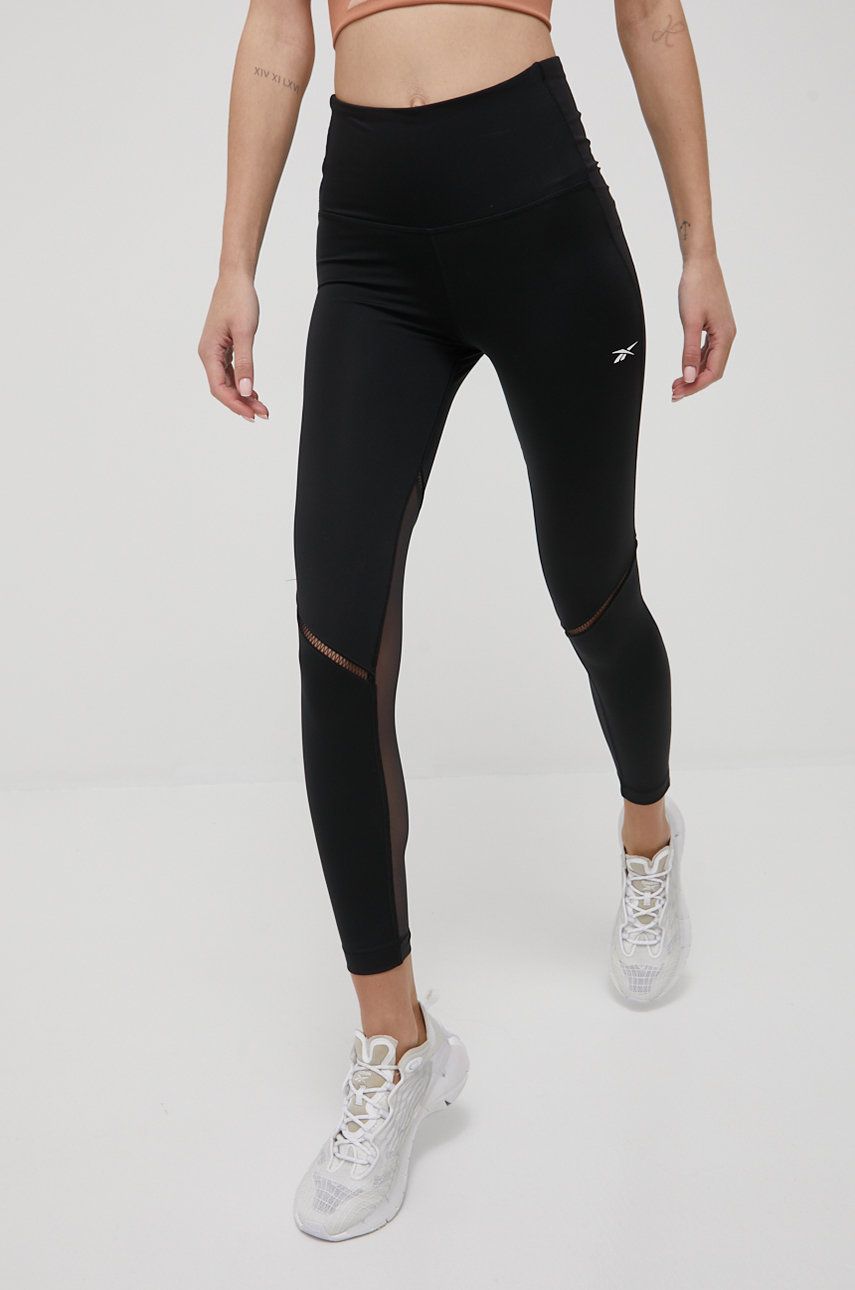 Reebok legginsy treningowe Les Mills® Lux Perform damskie kolor czarny gładkie