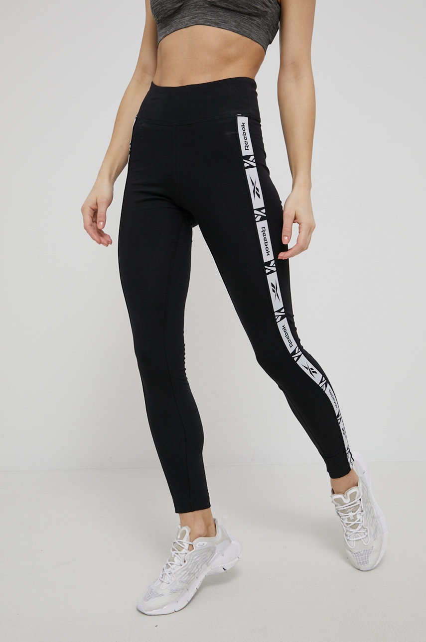 Reebok colanti hg3199 femei, culoarea negru, cu imprimeu