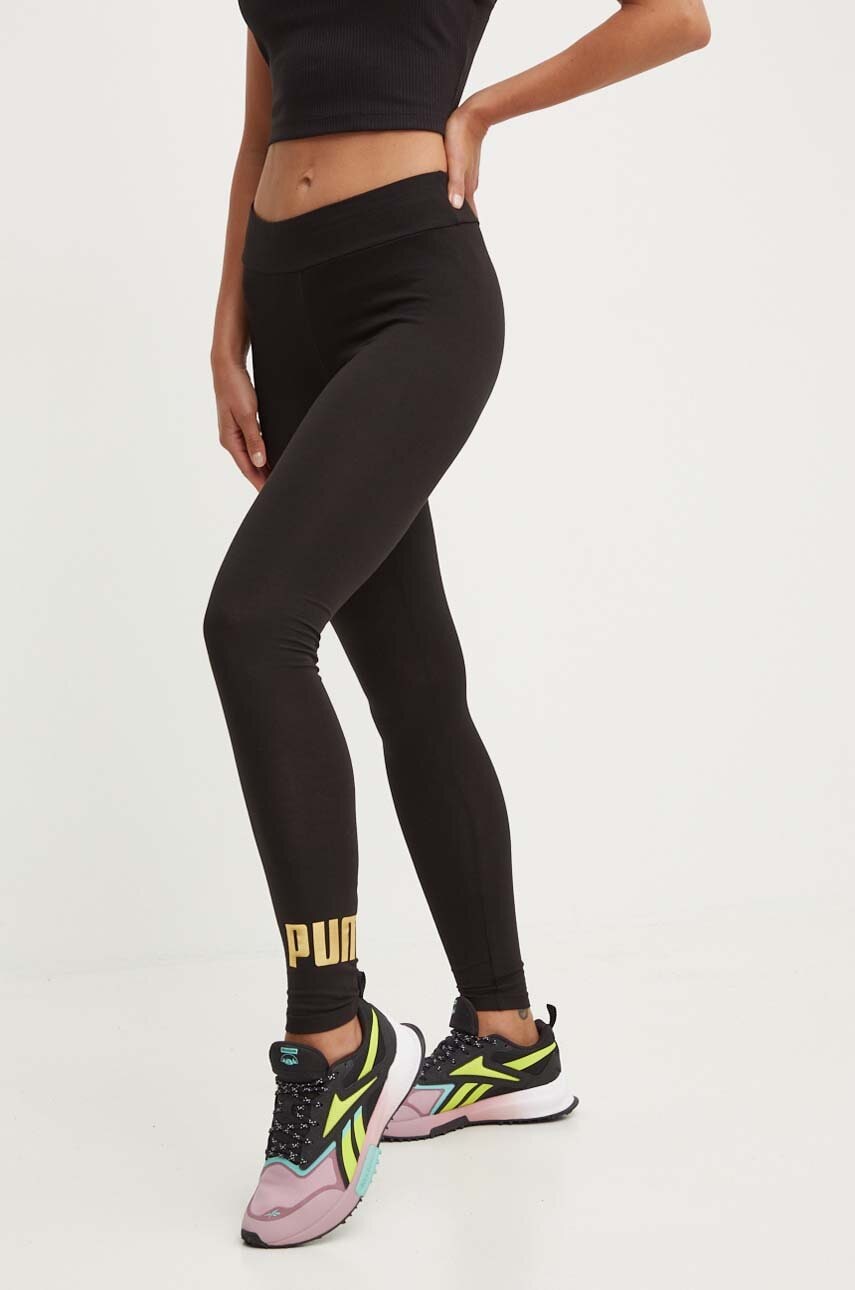 Puma colanți Essentials+ Metallic femei, culoarea negru, cu imprimeu 848307 Puma colanți Essentials+ Metallic femei, culoarea negru, cu imprimeu 848307