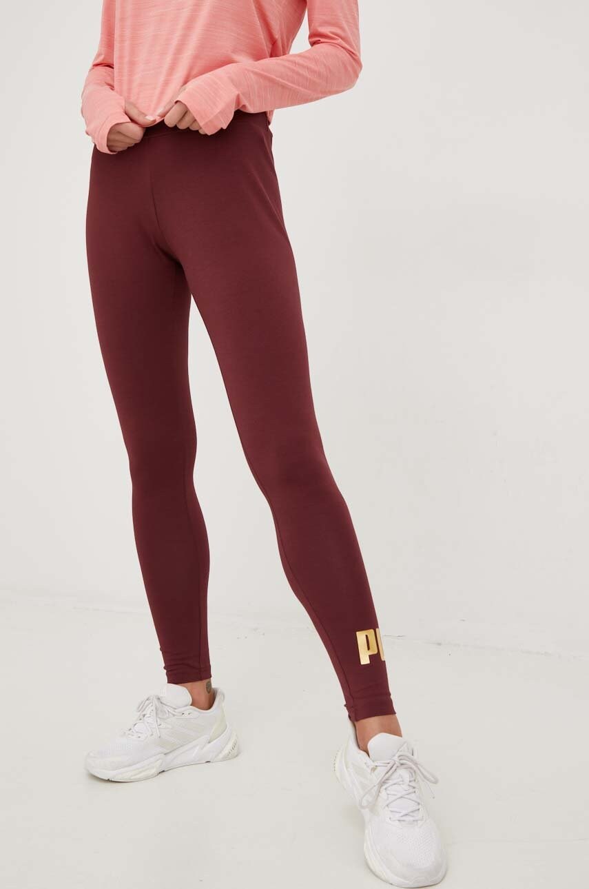 

Леггинсы Puma Essentials+ Metallic женские цвет бордовый с принтом