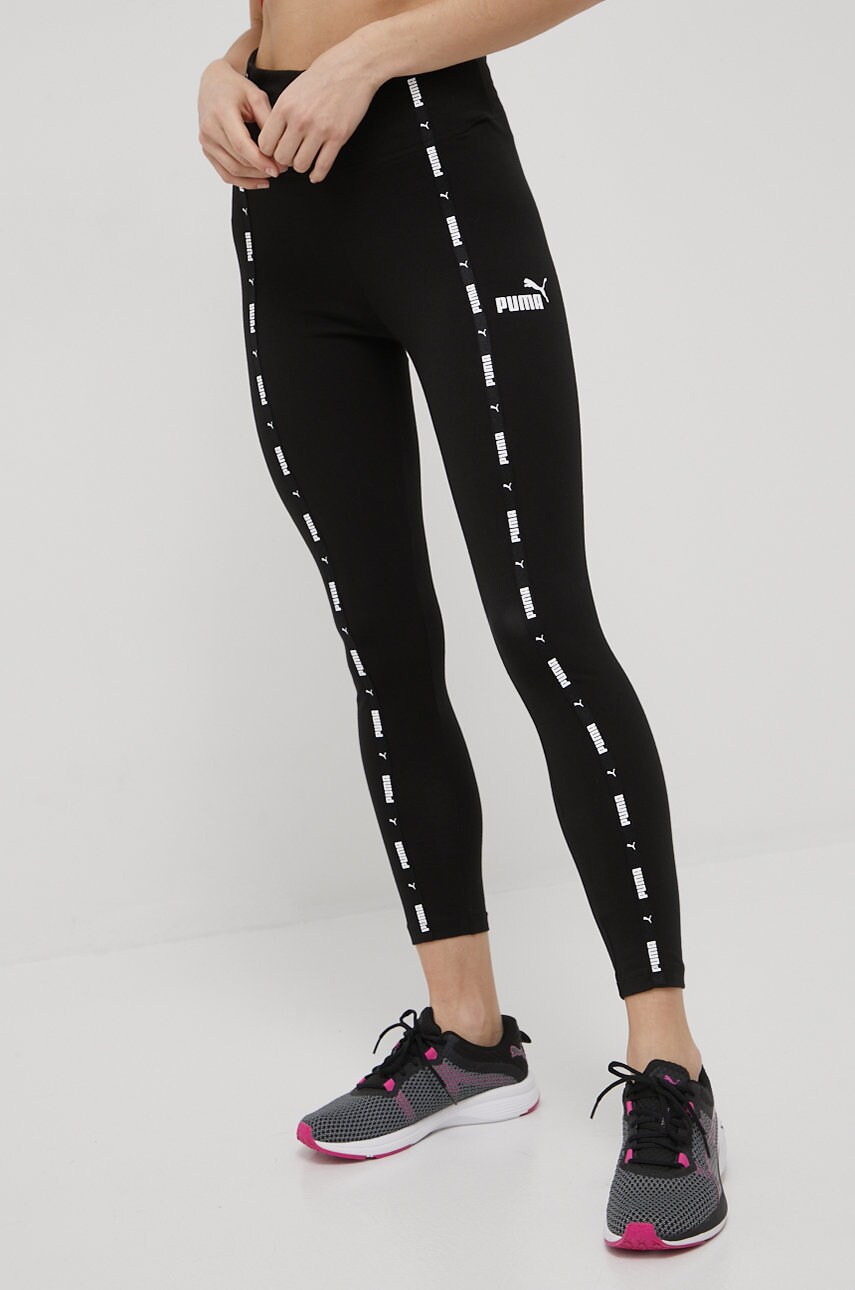 Puma colanti power tape femei, culoarea negru, cu imprimeu