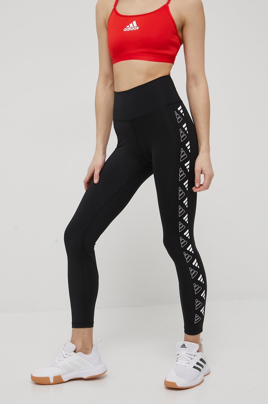 Adidas performance leggins de antrenament femei, culoarea negru, cu imprimeu
