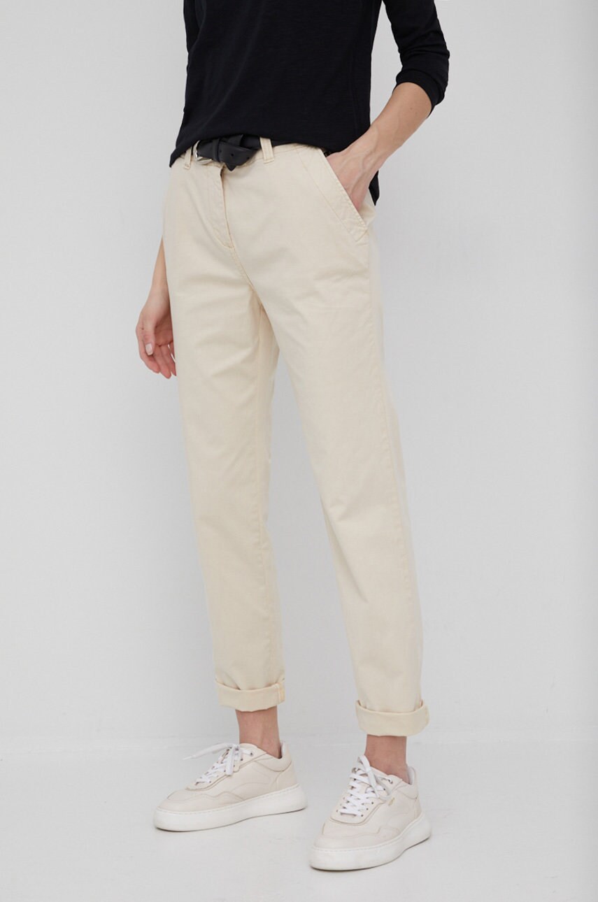 Napapijri pantaloni femei, culoarea bej, drept, medium waist