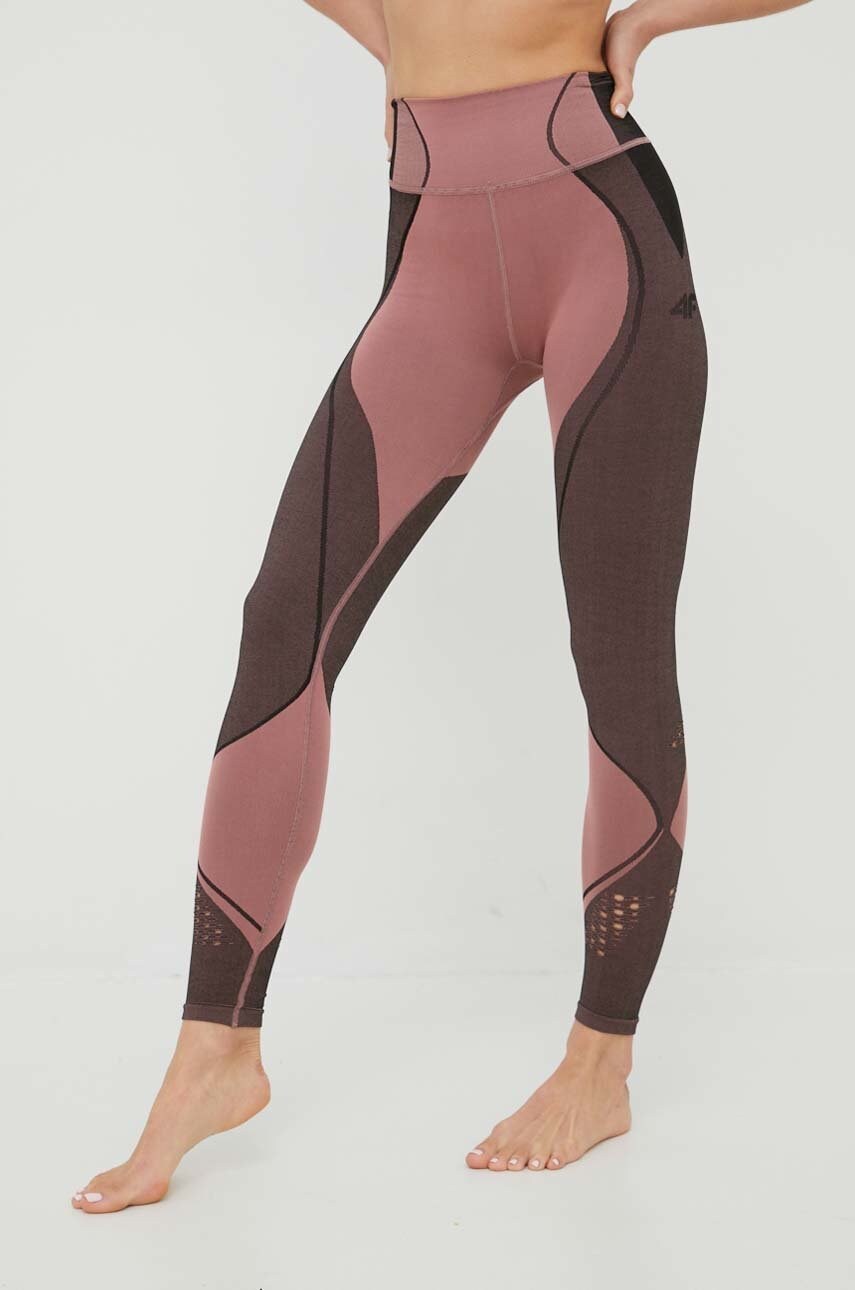 4f leggins de antrenament femei, culoarea roz, modelator