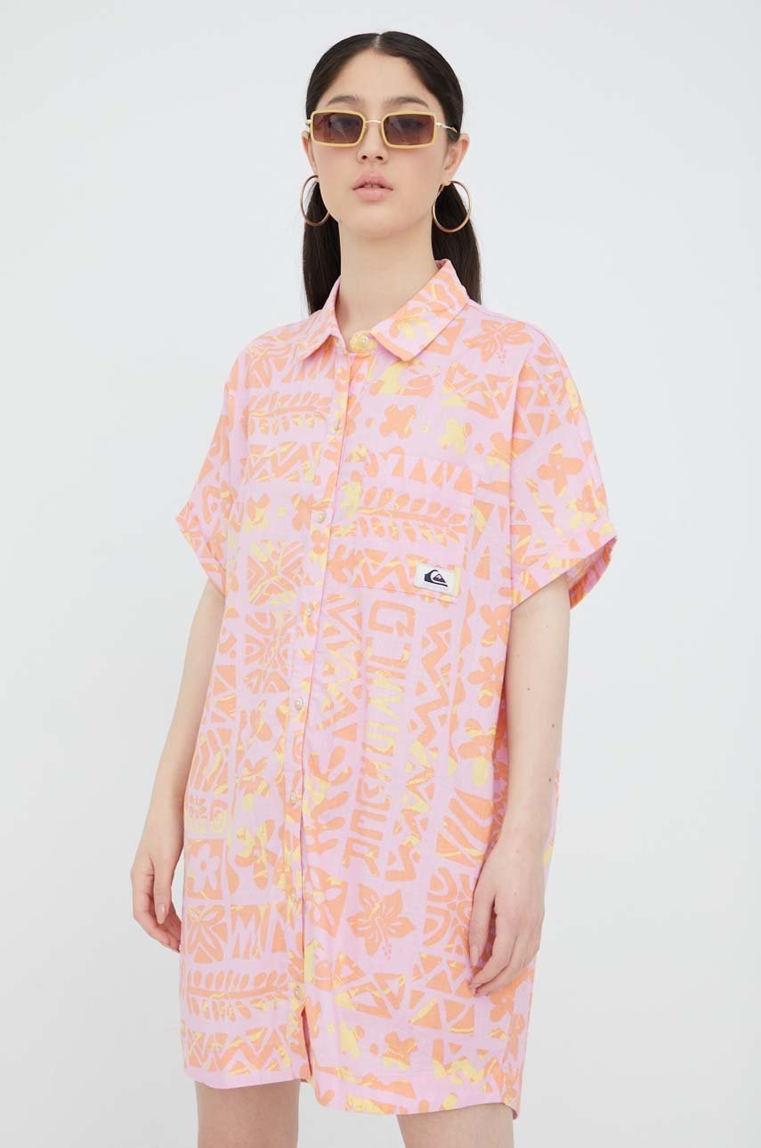 

Бавовняна сукня Quiksilver жіноча колір рожевий oversize