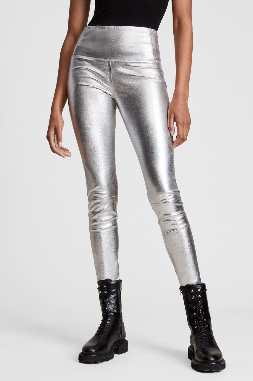 AllSaints colanti femei, culoarea argintiu, neted 2022 ❤️ Pret Super answear imagine noua 2022