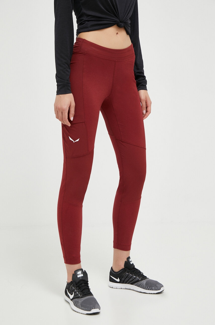 Salewa Leggins Sport Lavaredo Femei, Culoarea Bordo, Neted