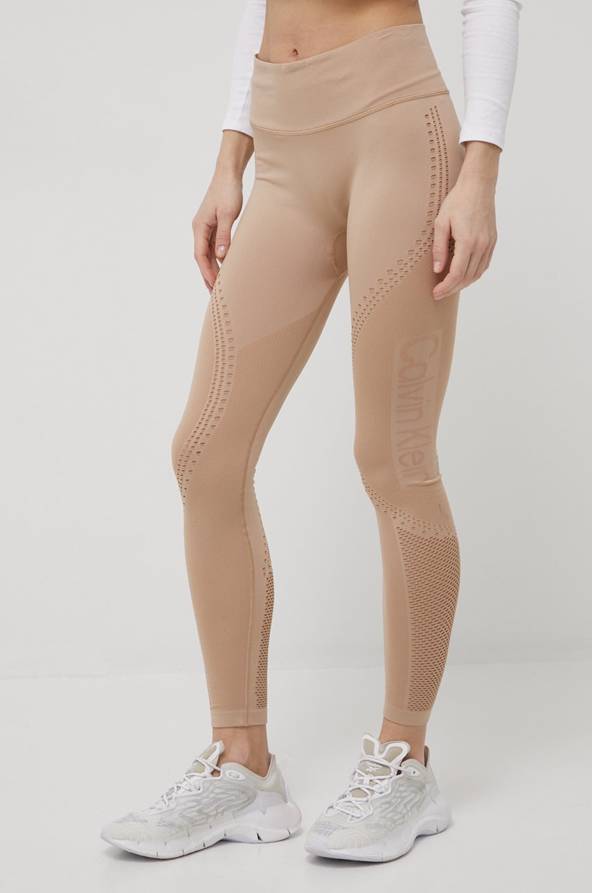 

Клин за трениране Calvin Klein Performance Seamless дамски в бежово с десен, Бежов