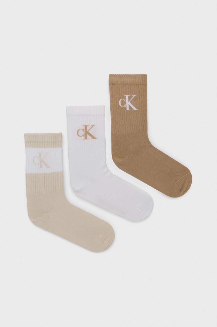 

Чорапи Calvin Klein (3 чифта) дамски в бежово, Бежов