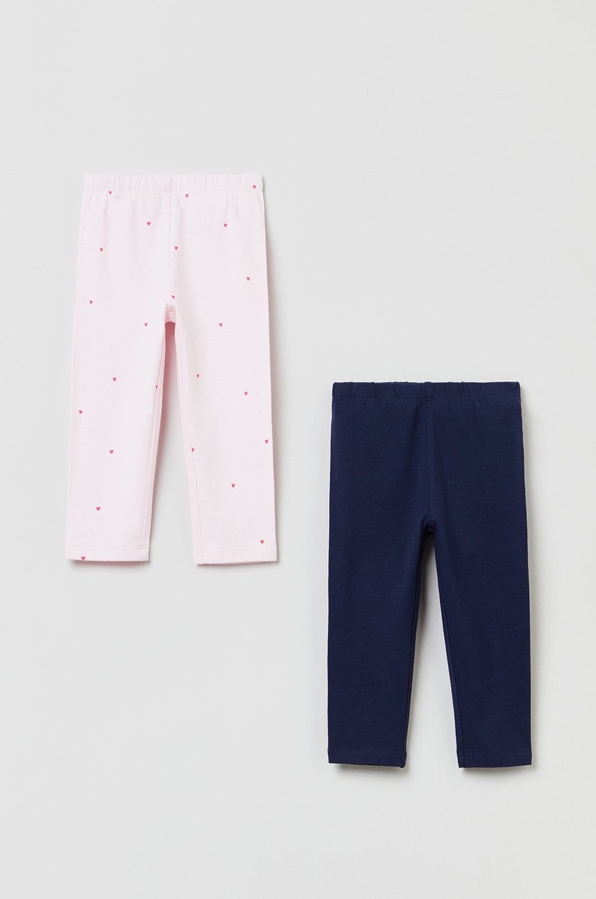 OVS leggins din bumbac pentru copii culoarea albastru marin, neted