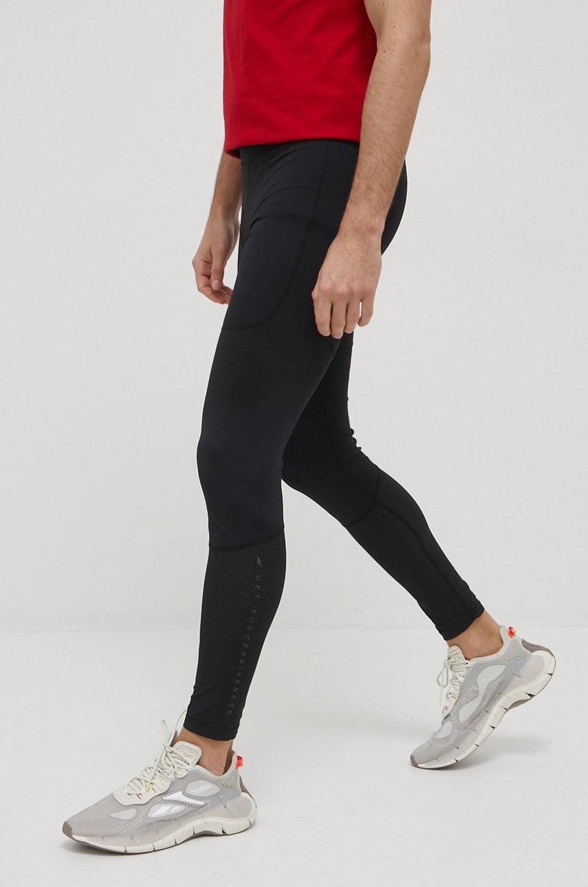 4f leggins de alergare barbati, culoarea negru, neted