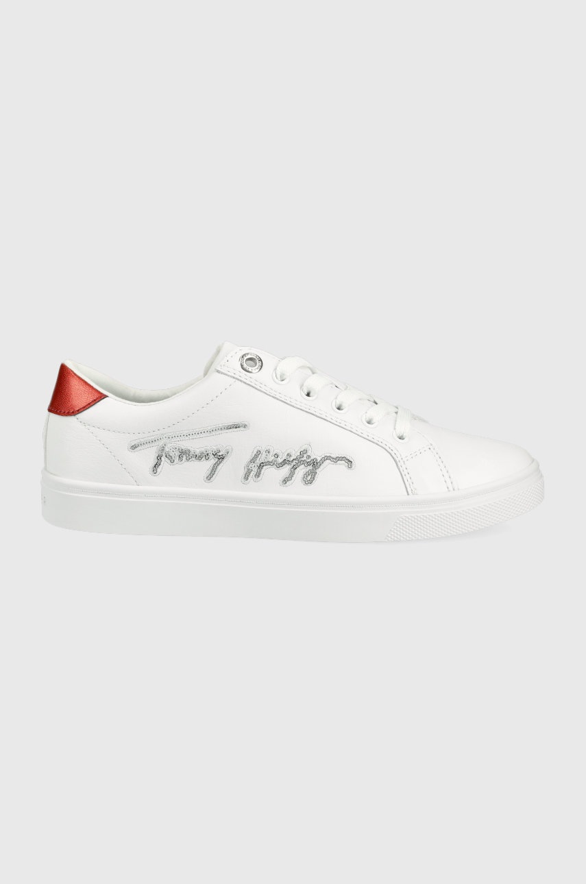 

Кожени маратонки Tommy Hilfiger в бяло, Бял