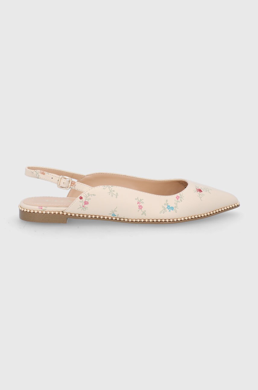 Coach balerini de piele vae culoarea bej, cu toc deschis
