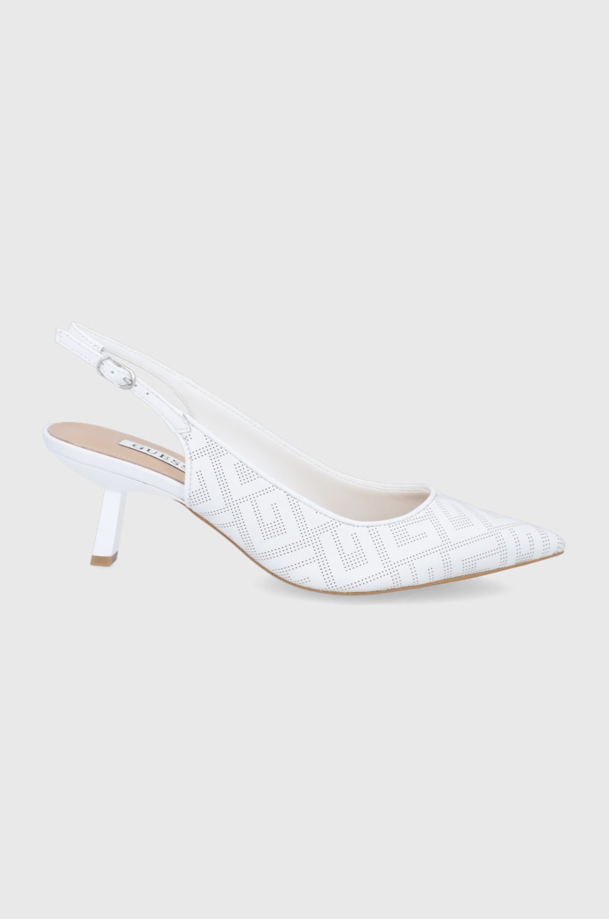 

Обувки с висок ток Guess в бяло с отворена пета, Бял