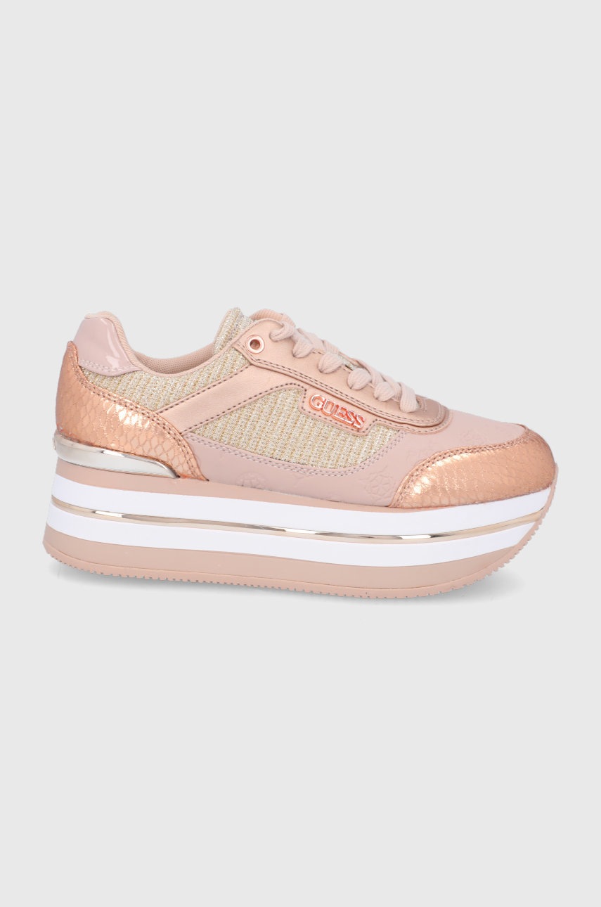 

Обувки Guess в розово с платформа, Розов