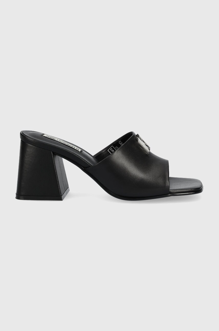 Karl lagerfeld slapi de piele volante femei, culoarea negru, cu toc drept