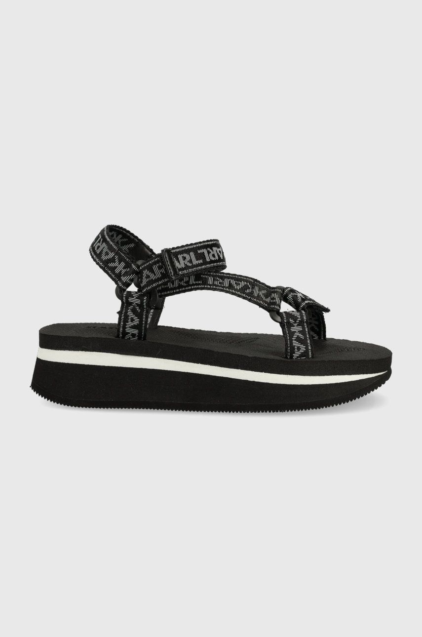 Sandály Karl Lagerfeld VELOCITA WEDGE dámské, černá barva, na platformě, KL81900A