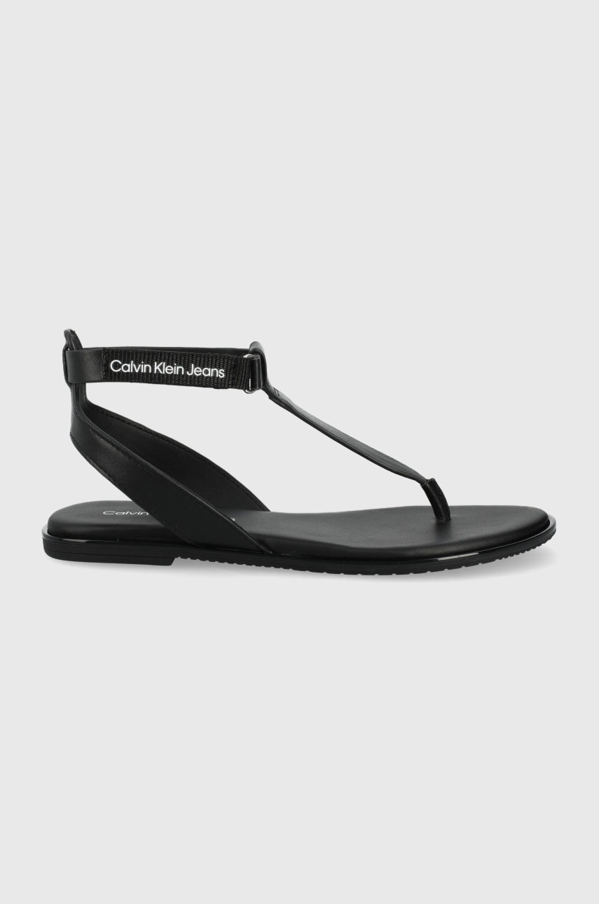 

Кожени сандали Calvin Klein Jeans дамско в черно, Черен