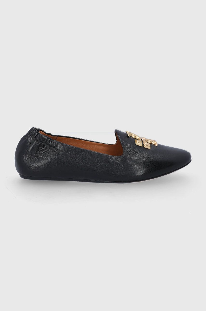 Tory Burch balerini de piele Eleanor Loafer femei, culoarea negru