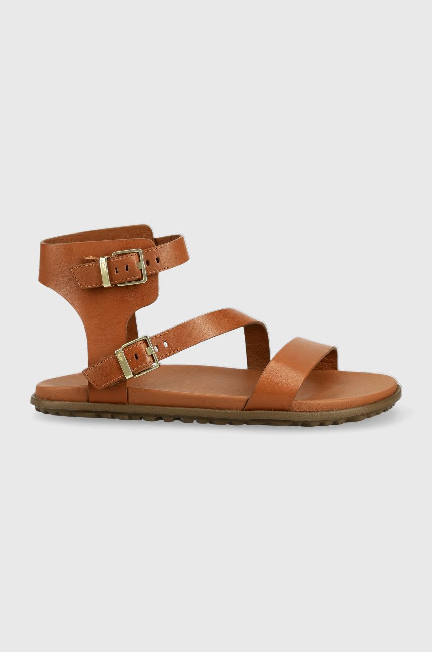 Ugg Sandale De Piele Solivan Strap Femei, Culoarea Maro