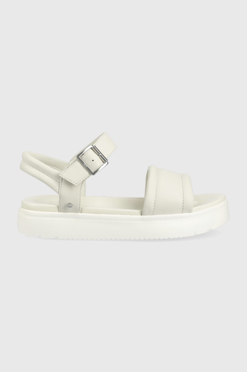 UGG sandale de piele Zayne Ankle Strap femei, culoarea alb, cu platforma