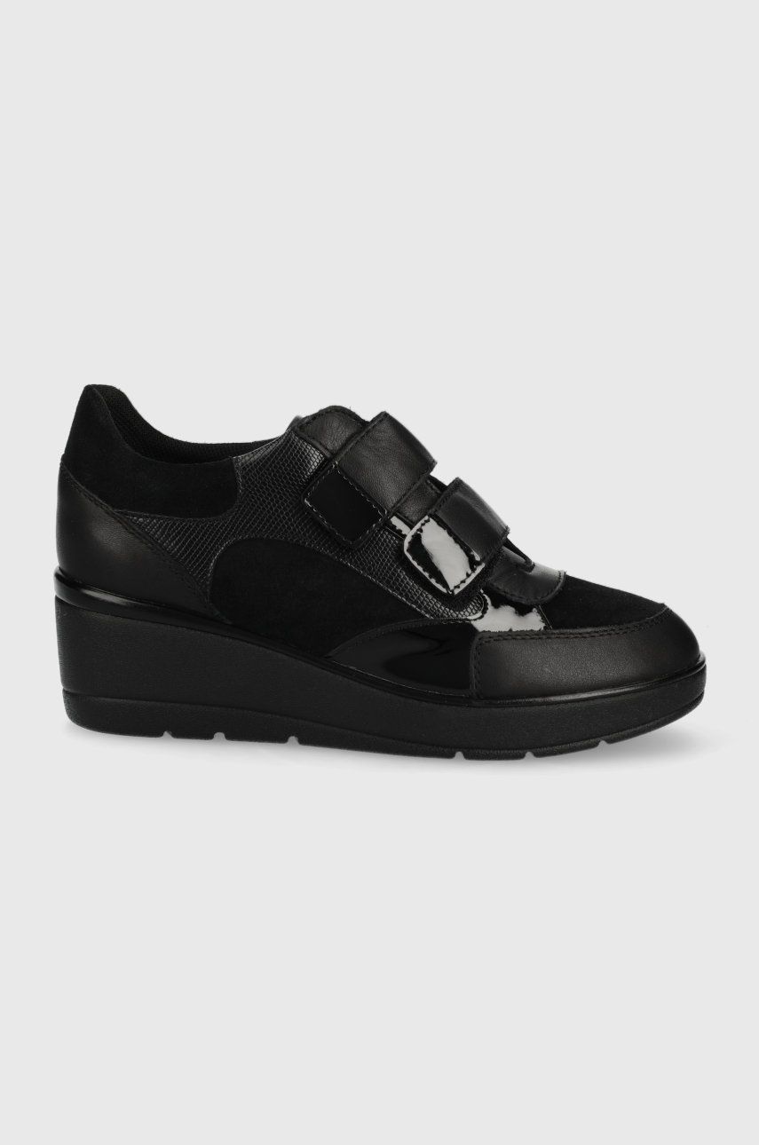Členkové topánky Geox dámske, čierna farba, na kline