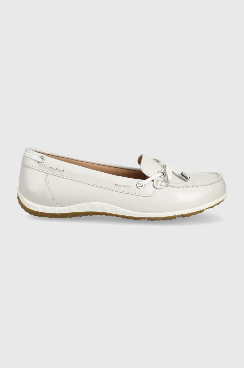 Geox Mocasini femei, culoarea alb, cu toc plat