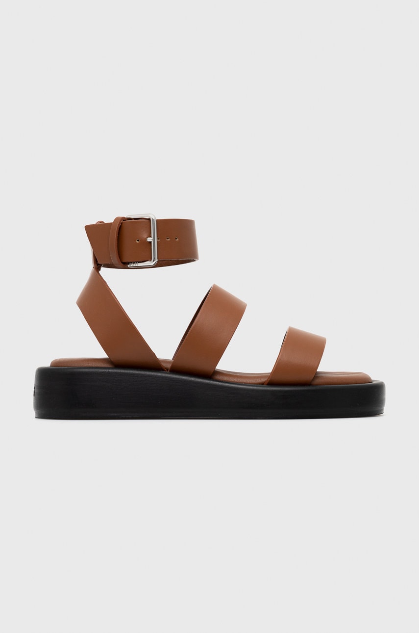 Boss sandale de piele scarlet gladiator femei, culoarea maro, cu platforma