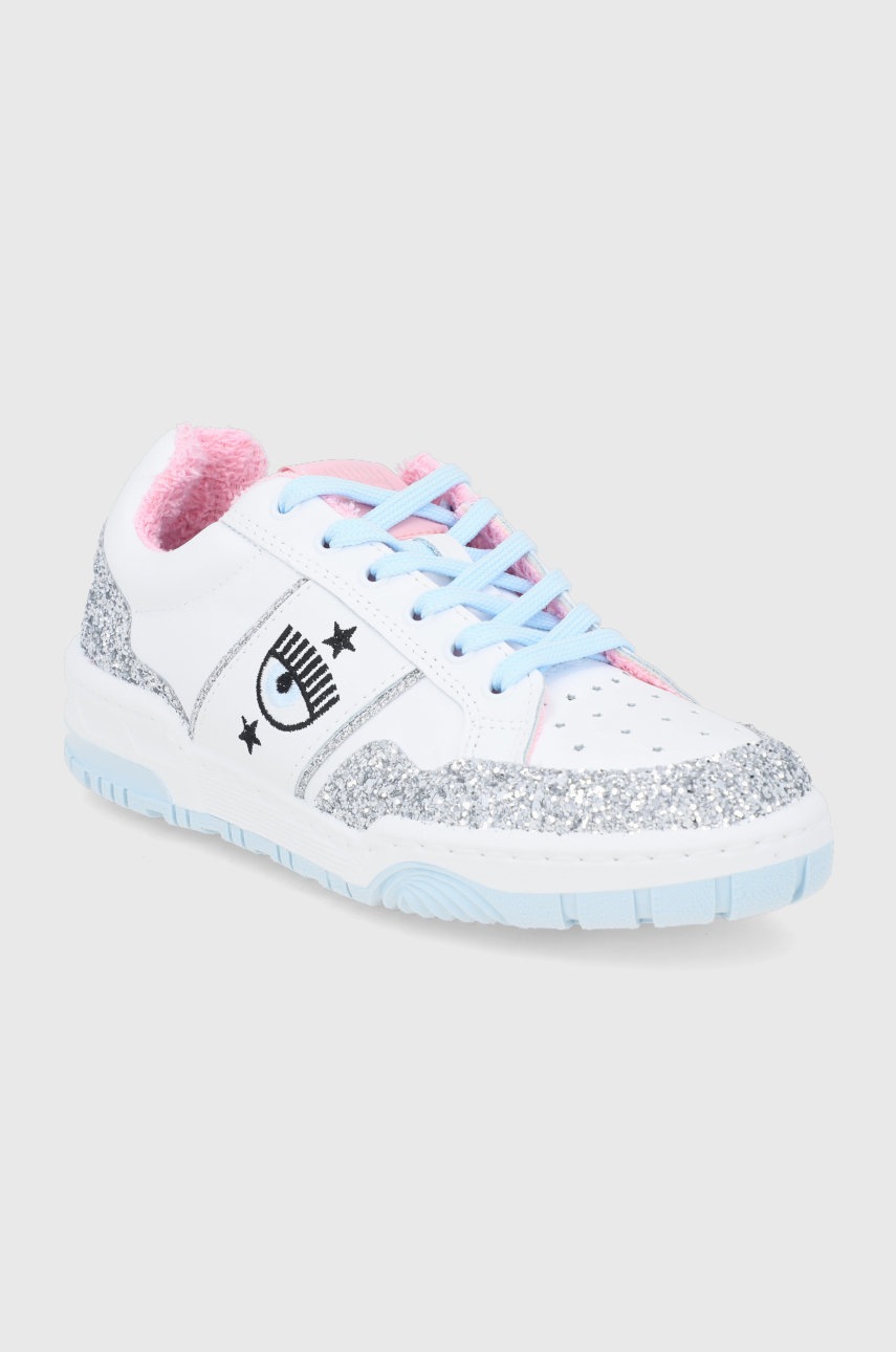 

Кожаные ботинки Chiara Ferragni Glitter Bold цвет белый на плоском ходу