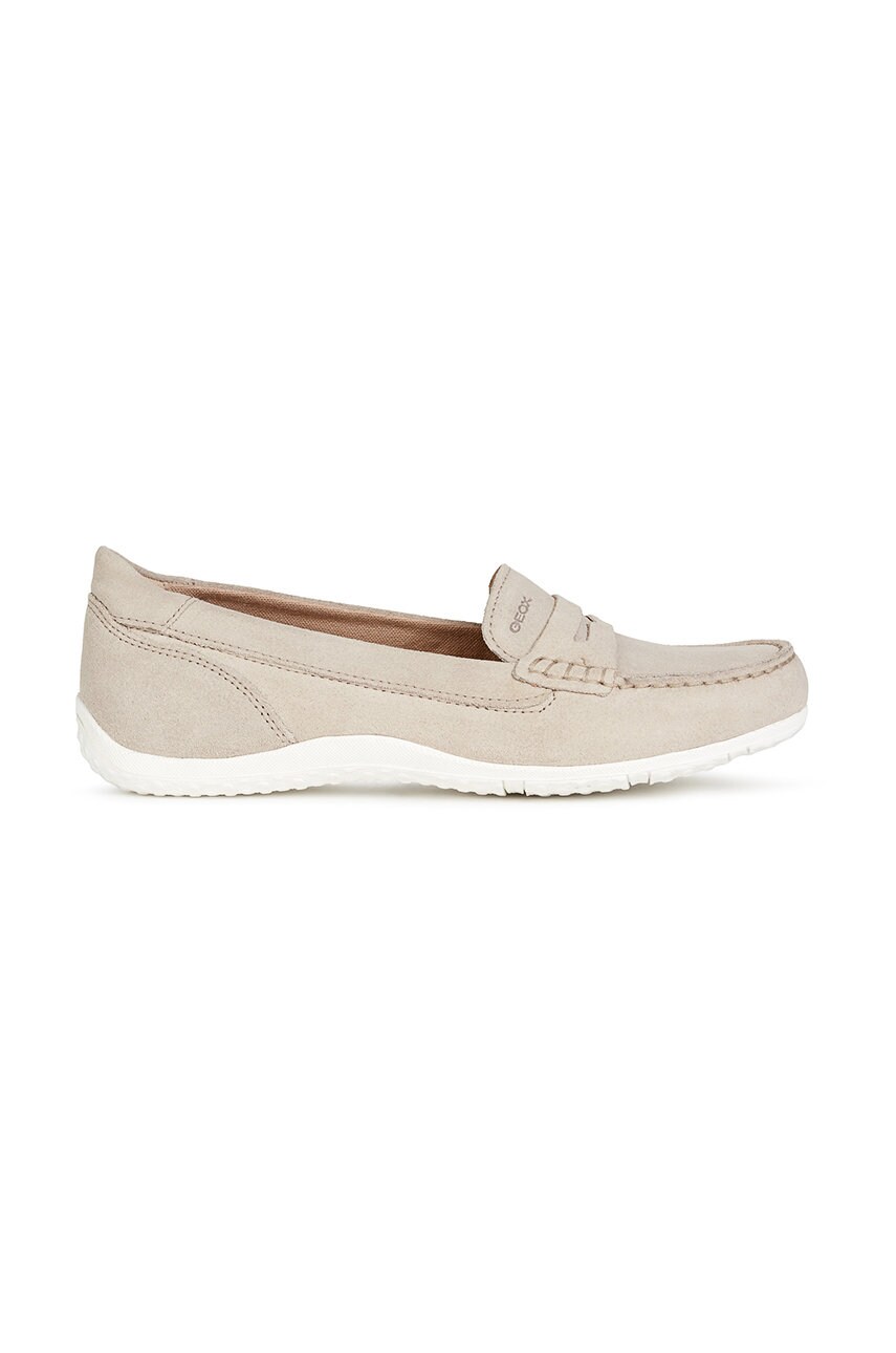 Geox mocasini din piele intoarsa femei, culoarea bej, cu toc plat