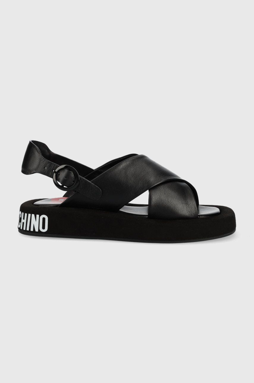 Love Moschino sandały skórzane damskie kolor czarny na platformie