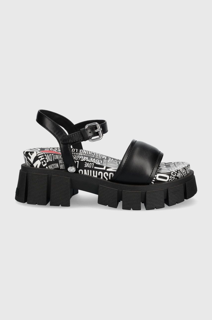 Love Moschino sandale de piele femei, culoarea negru, cu platforma Answear 2023-06-04
