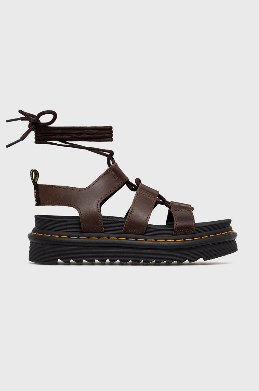 

Кожаные сандалии Dr. Martens женские цвет коричневый на платформе