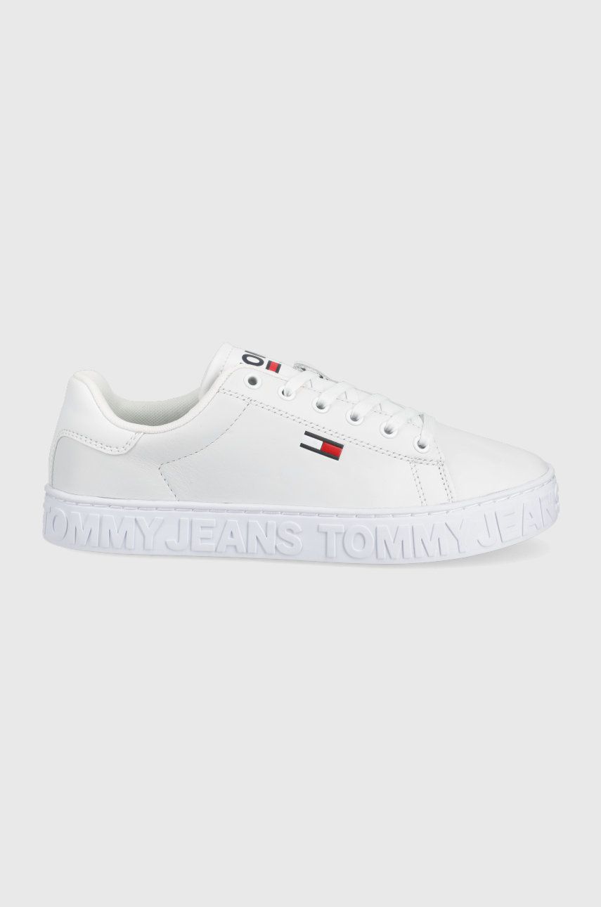 Tommy Jeans ghete de piele femei, culoarea alb Alb imagine noua gjx.ro
