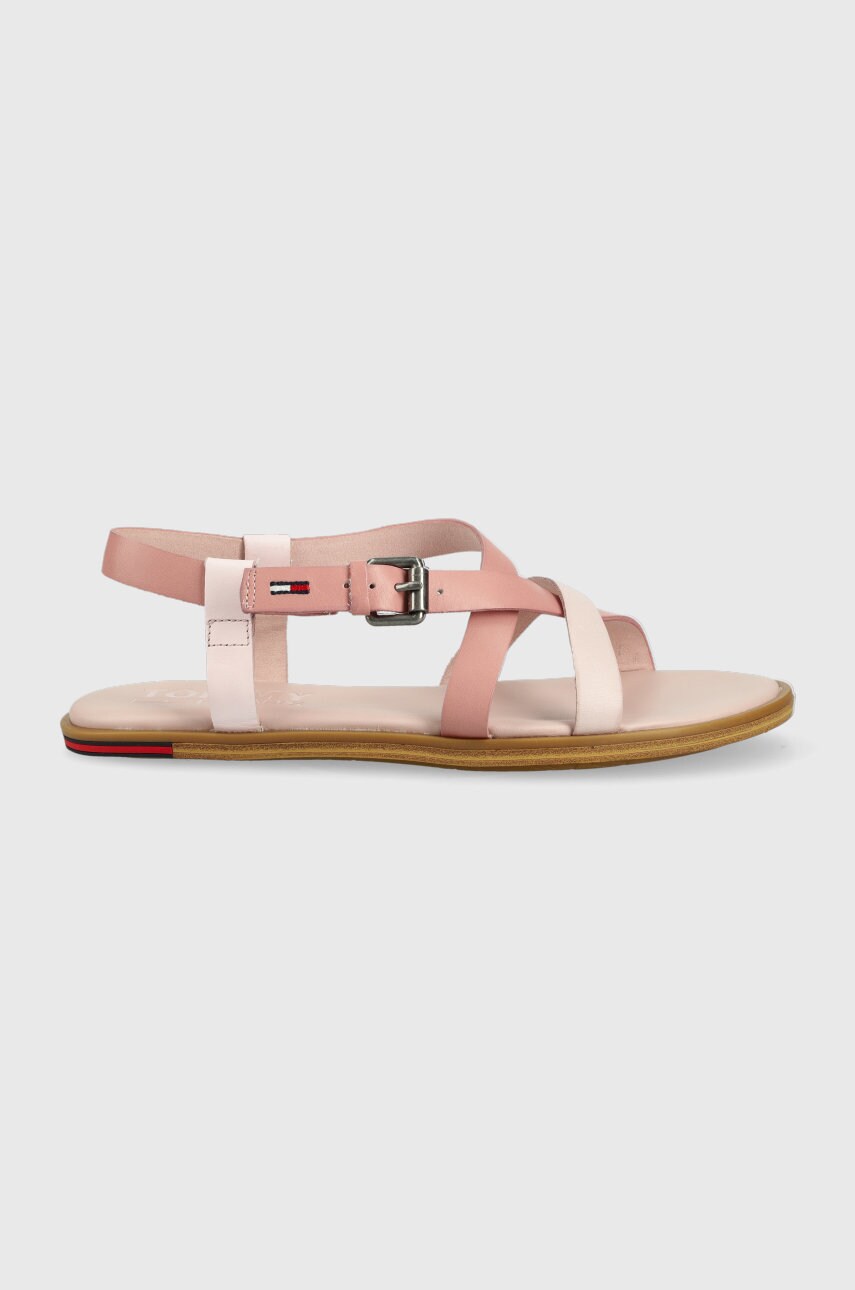 Tommy jeans sandale de piele femei, culoarea roz