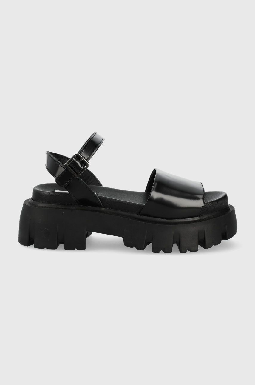 Steve Madden sandale de piele Sintia femei, culoarea negru, cu platforma answear.ro