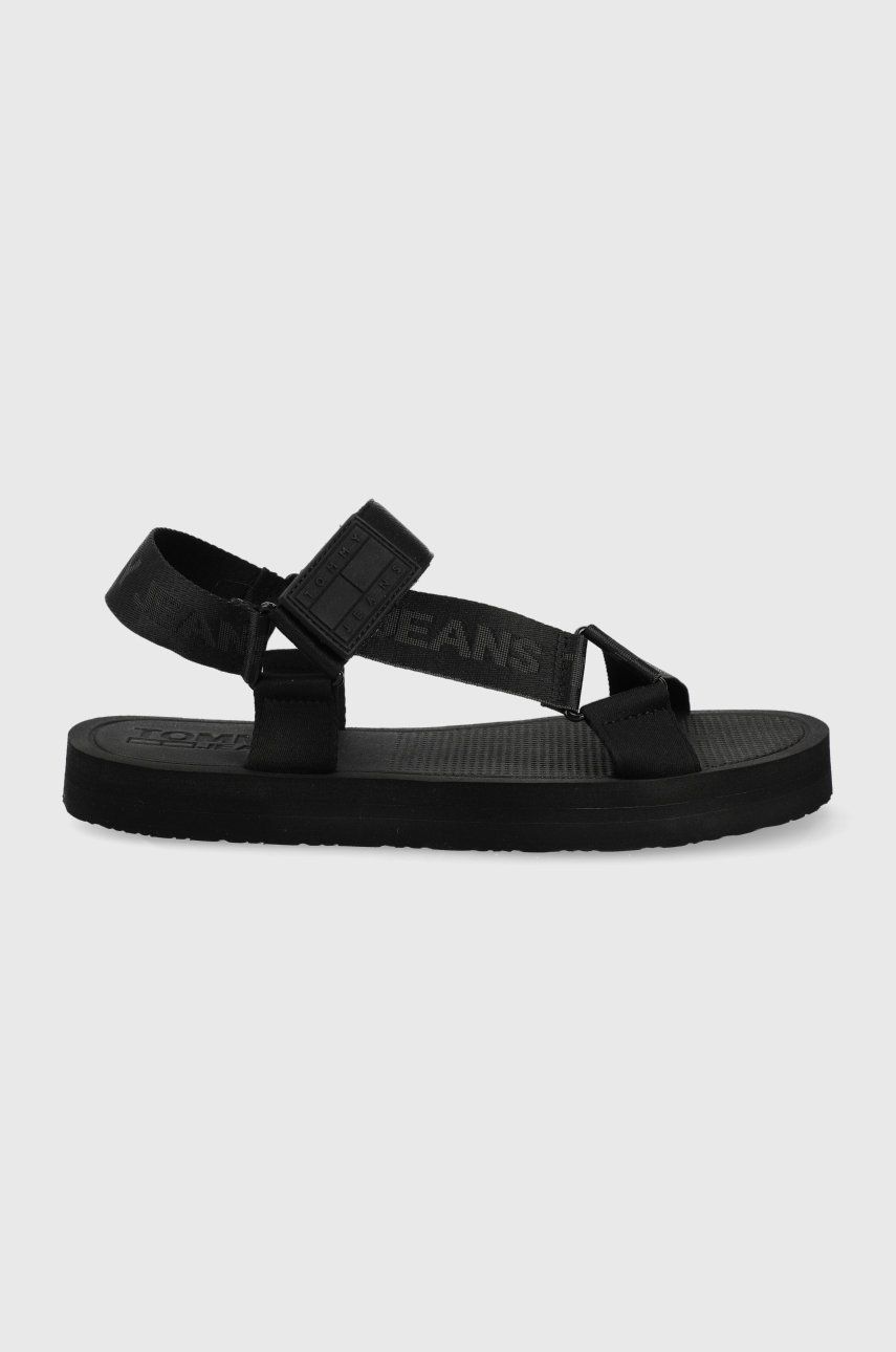 Sandály Tommy Jeans pánské, černá barva - černá -  Svršek: Textilní materiál Vnitřek: Uměl