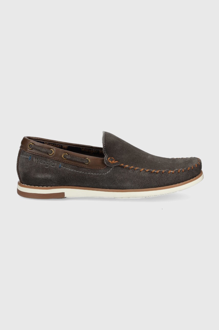 Wrangler mocasini din piele intoarsa sharky barbati, culoarea maro