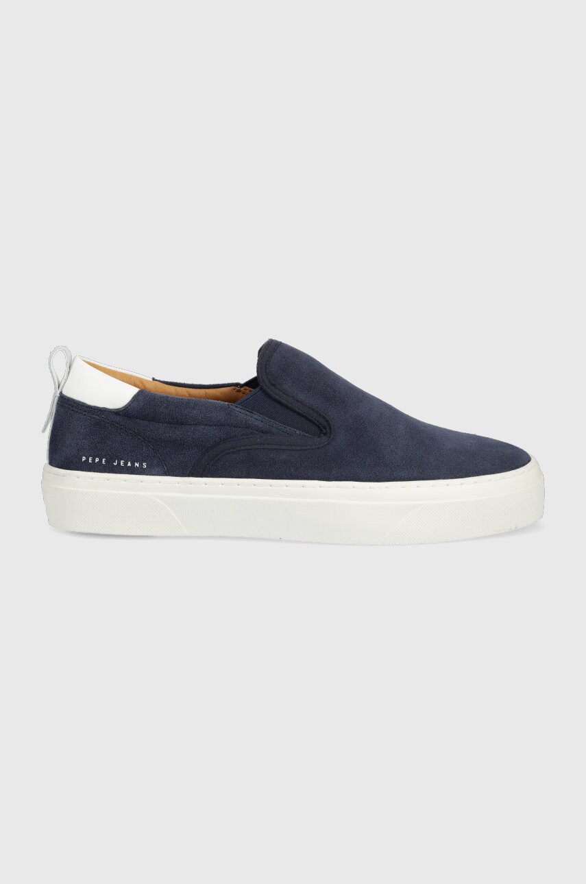 Pepe jeans tenisi din piele intoarsa yogi slip on barbati, culoarea albastru marin
