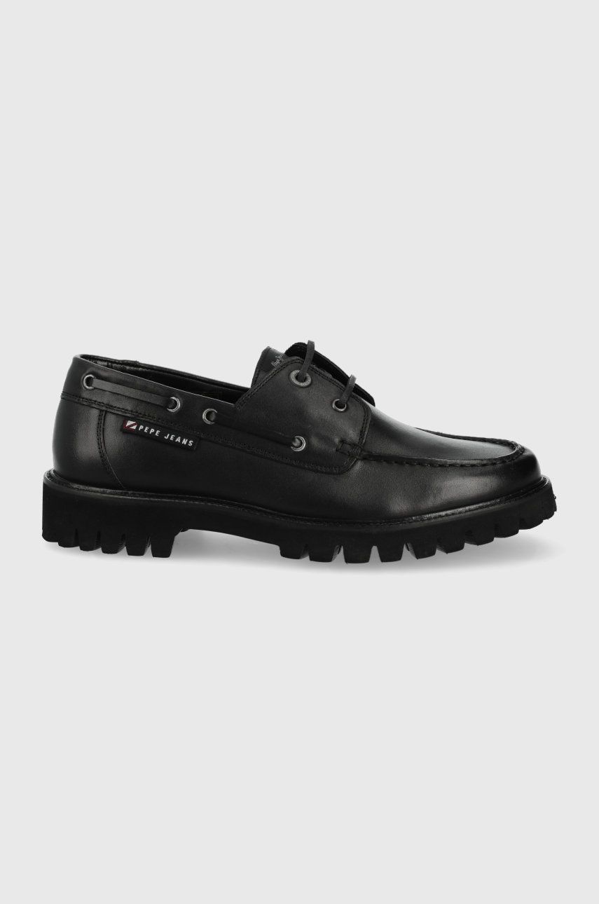 Pepe Jeans pantofi de piele Trucker Deck Lth barbati, culoarea negru answear.ro imagine noua 2022