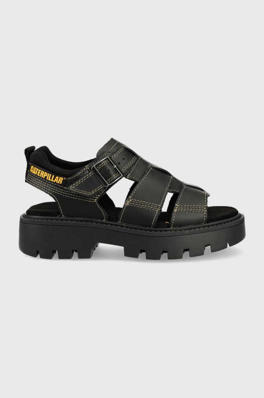 Levně Kožené sandály Caterpillar černá barva