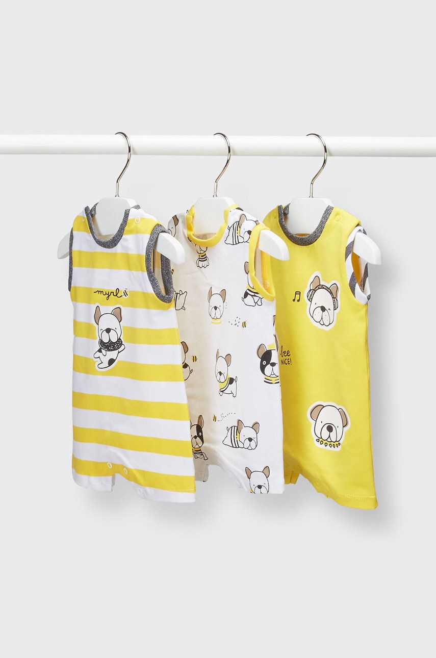 Mayoral Newborn Pajacyk niemowlęcy (3-pack) kolor żółty