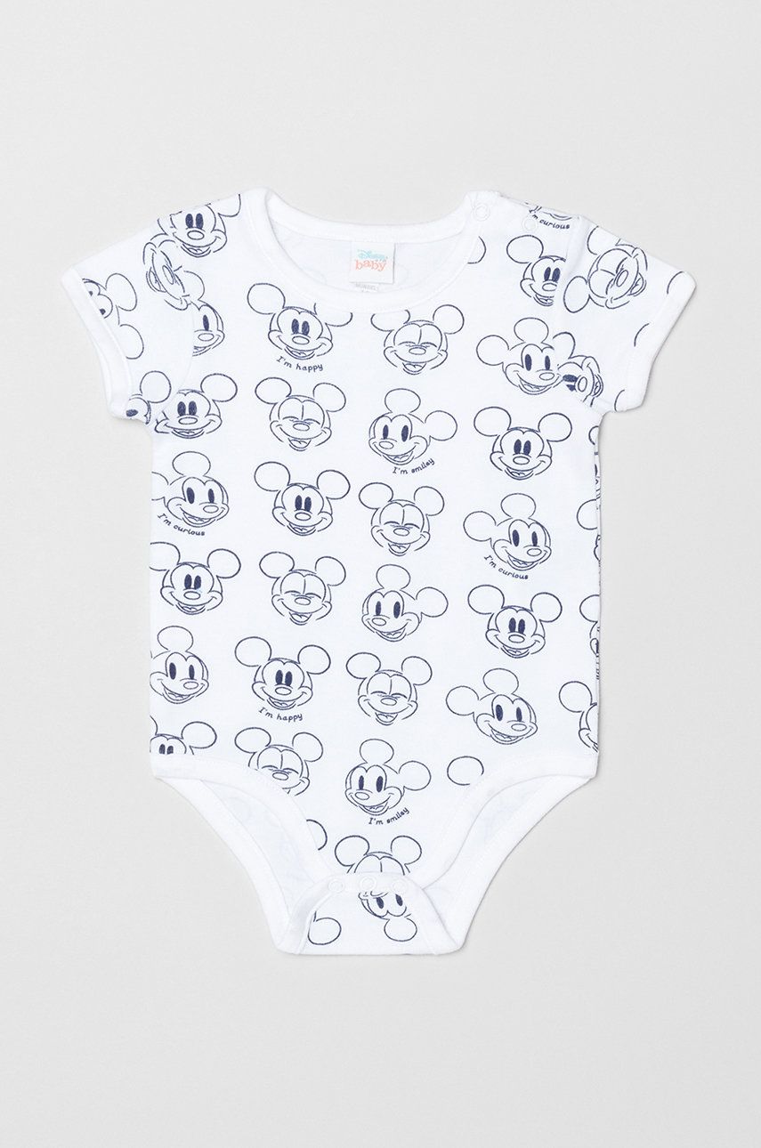 OVS body din bumbac pentru bebelusi X Disney (2-pack) culoarea alb