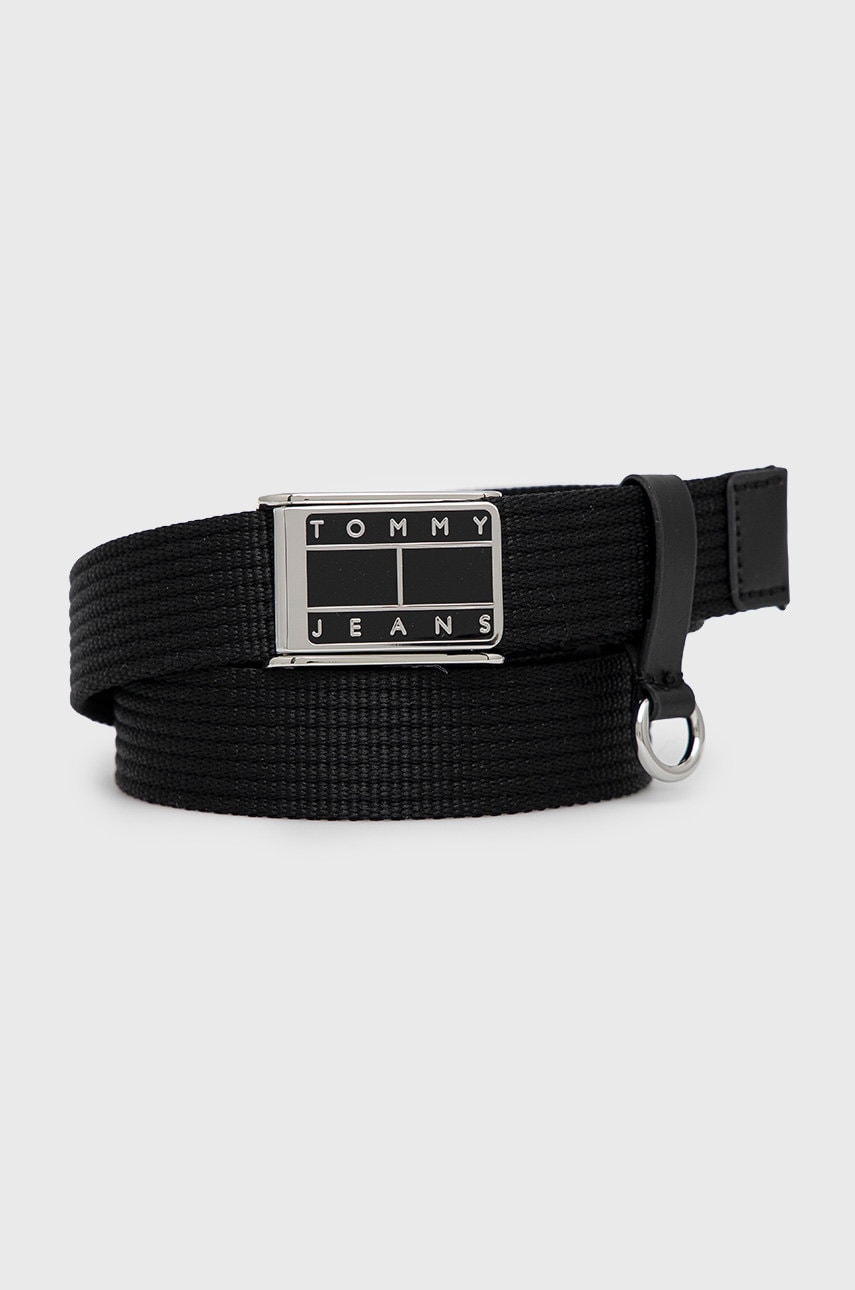 Tommy jeans curea new webbing 2.5 femei, culoarea negru