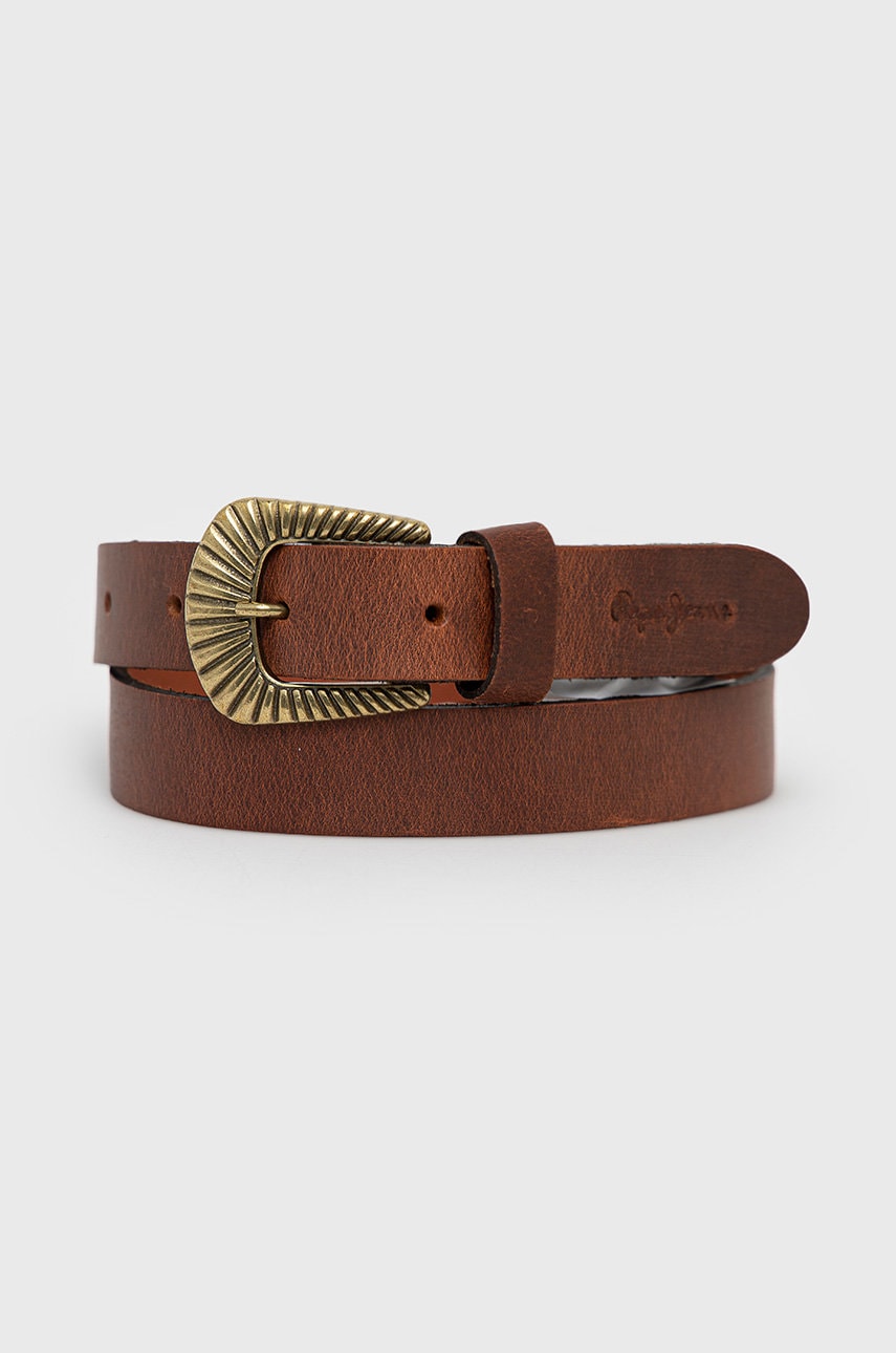 Pepe jeans curea de piele aroa belt femei, culoarea maro